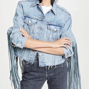 NWT Free People Levi's Fringe Ex-Boyfriend Trucker Jean Jacket - Sold Out